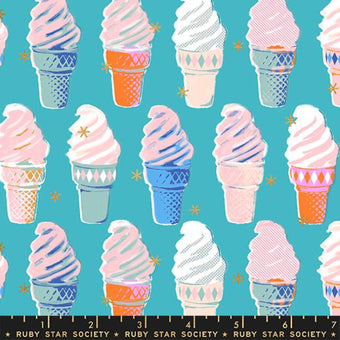 Ruby Star Society - Best Day Ever Collection - Ice Cream in Turquoise Metallic - quilting cotton sewing fabric
