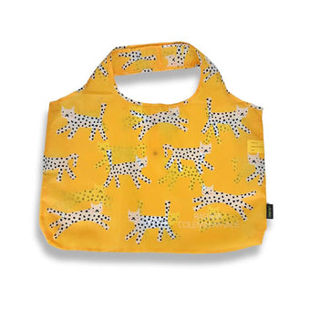 Meori Pocket Shopper - Reusable Snow Leopard Tote Bag in bright yellow
