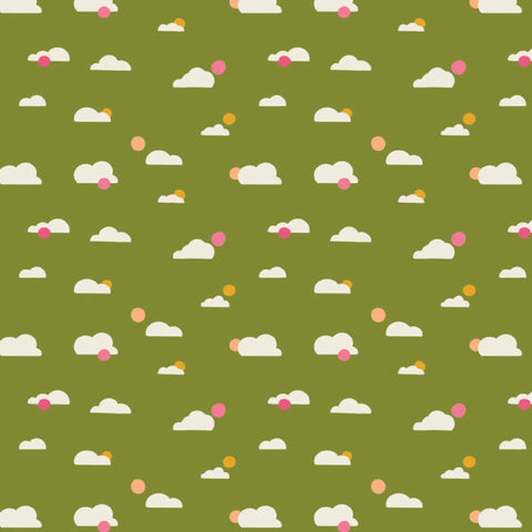Figo Fabrics - Joyful June Collection by Sarah Hearts - Clouds in Green - Quilting Cotton Fabric