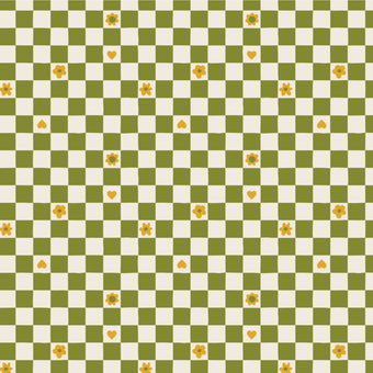 Figo Fabrics - Joyful June Collection by Sarah Hearts - Checks in Green - Quilting Cotton Fabric
