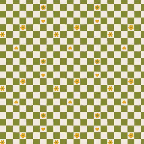 Figo Fabrics - Joyful June Collection by Sarah Hearts - Checks in Green - Quilting Cotton Fabric