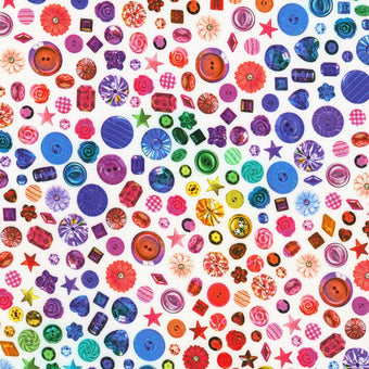 Robert Kaufman - Rainbow Crafter's Stash Collection - Buttons in White quilting cotton