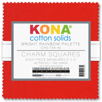 Kona Cotton Bright Rainbow Palette 42 piece 5" x 5" Square Charm Pack