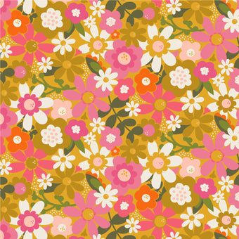 Figo Fabrics - Joyful June Collection by Sarah Hearts - Floral CANVAS in Ochre