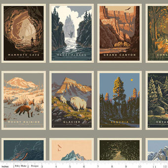 National Parks Postcards 24" PANEL in Gray (63 postcards)