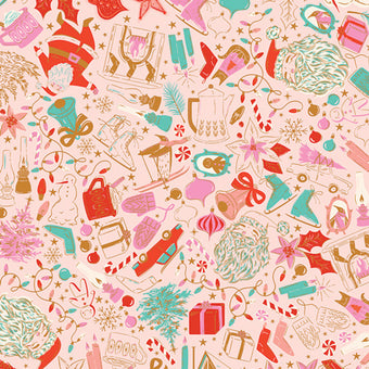 Art Gallery Fabrics - Christmas in Color Collection - Decked & Dazzled in Blush - quilting cotton sewing fabric