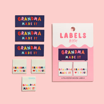 Kylie and the Machine (KATM) - Woven Sew-In Labels - Grandma Made It / Grandma Loves You! (pack of 6)