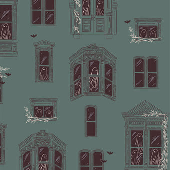 Art Gallery Fabrics - Ghostly & Haunted Collection - Haunted House in Moss