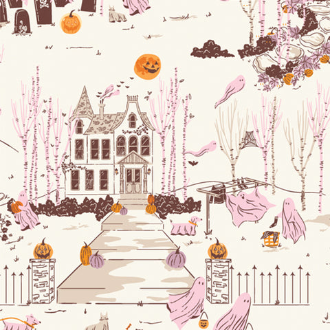 Art Gallery Fabrics - Ghostly & Haunted Collection - Ghost Town in Cream - Quilting cotton Fabric