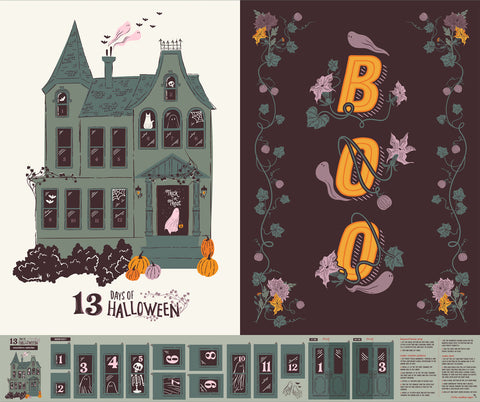 Art Gallery Fabrics - Ghostly & Haunted Collection - 13 Days of Halloween PANEL in Multi - Quilting Cotton Fabric