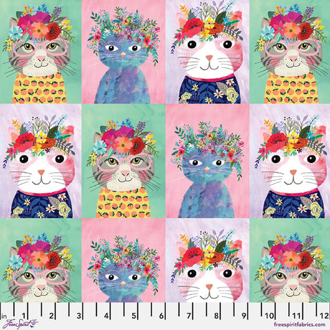 Floral Kitties PANEL in Multi