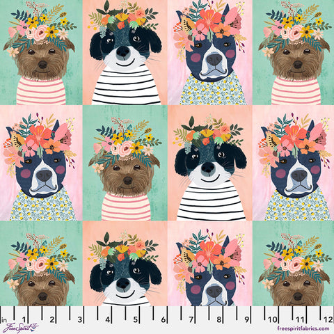 Floral Puppies PANEL in Multi
