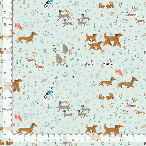 Dear Stella - Ruff Day Collection - Friends Fur-Ever in Mint - Quilting Cotton Fabric