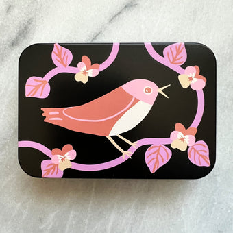 tin storage box with bird design by Kimberly Kight for Ruby Star Society