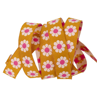 Ruby Star Society - Alexia Abegg for Renaissance Ribbon - Daisy 5/8" Jacquard Ribbon in Caramel - By the Yard