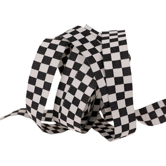 Ruby Star Society - Alexia Abegg for Renaissance Ribbon - Mixtape Checker 5/8" Jacquard Ribbon in Black - By the Yard