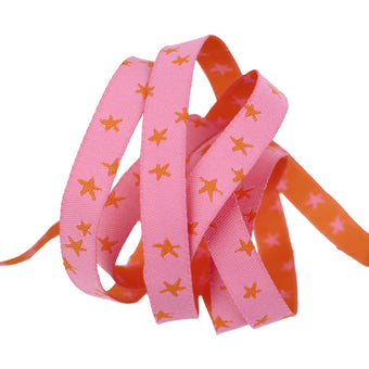 Ruby Star Society - Alexia Abegg for Renaissance Ribbon - Mixtape Starry 3/8" Jacquard Ribbon in Vivid Pink - By the Yard