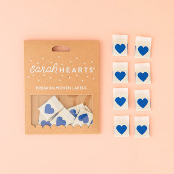 Woven Sew-In Labels - Blue Heart (pack of 8)