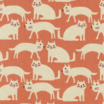 Sevenberry for Robert Kaufman Cats Canvas / Flax fabric in Pink