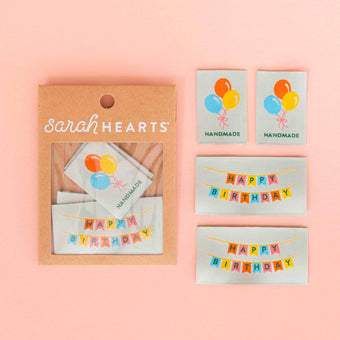 Sarah Hearts - Woven Sew-In Labels - Birthday Multipack (pack of 4)