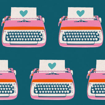 Ruby Star Society - Best Day Ever Collection - Typewriters CANVAS in Teal - cotton linen blend canvas sewing fabric