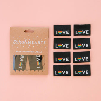 Woven Sew-In Labels - Love Pride Heart (pack of 8)