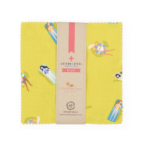 Cotton + Steel - A Sunshine Story Collection by Duchess Plum - 42 piece 5" x 5" Square Charm Pack in Shade - Quilting Cotton Fabric