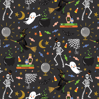 Rifle Paper Co. - Halloween III Collection - Halloween Party in Black Metallic - quilting cotton sewing fabric