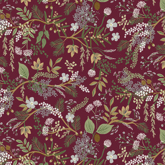 Rifle Paper Co. - English Rose Collection - Juniper Forest in Burgundy - Quilting Cotton Fabric