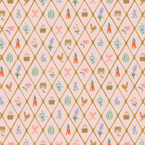 Rifle Paper Co. - Easter Collection - Lattice in Blush Metallic - Quilting Cotton Fabric