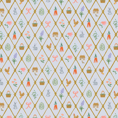 Rifle Paper Co. - Easter Collection - Lattice in Blue Metallic - Quilting Cotton Fabric