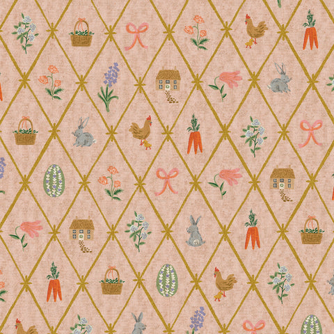 Rifle Paper Co. - Easter Collection - Lattice CANVAS in Blush Metallic - cotton / linen blend canvas fabric