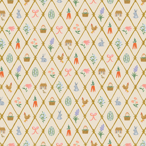 Rifle Paper Co. - Easter Collection - Lattice in Linen Metallic - Quilting Cotton Fabric