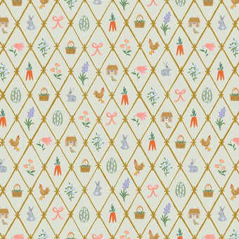 Rifle Paper Co. - Easter Collection - Lattice in Mint Metallic - Quilting Cotton Fabric