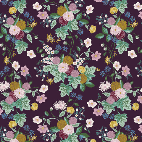 Rifle Paper Co. - Dahlia Collection - Dahlia in Aubergine - Quilting Cotton Fabric