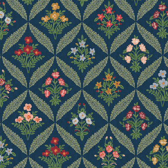 Rifle Paper Co. - Dahlia Collection - Estee Garden CANVAS in Navy Multi - cotton linen blend canvas