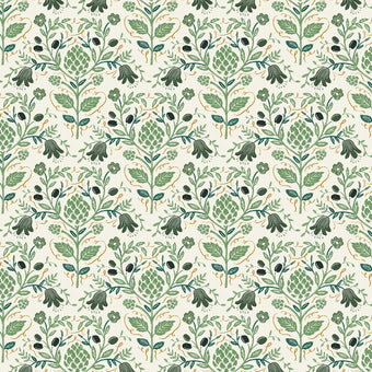 Rifle Paper Co. - Dahlia Collection - Artichoke in Cream Metallic - Quilting cotton Fabric