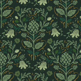 Rifle Paper Co. - Dahlia Collection - Artichoke CANVAS in Hunter Metallic - cotton linen canvas blend