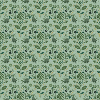 Rifle Paper Co. - Dahlia Collection - Artichoke in Sage Metallic - Quilting Cotton Fabric