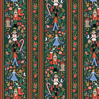 Rifle Paper Co. - Holiday Classics IV Collection - Holly Jolly Nutcracker in Evergreen / Gold Metallic - Quilting Cotton Fabric