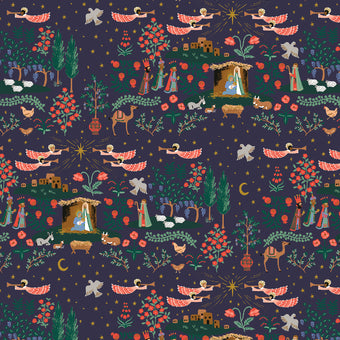 Rifle Paper Co. - Holiday Classics IV Collection - Nativity in Navy / Gold Metallic - Quilting Cotton Fabric