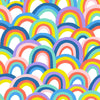 white cotton fabric with bright rainbows