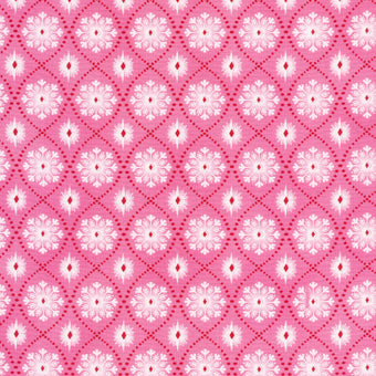 organic cotton fabric with pink background and white snowflake design
