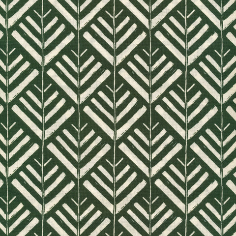 forest green organic matte laminate fabric with  cream geometric arrow design