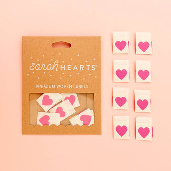 Woven Sew-In Labels - Pink Heart (pack of 8)