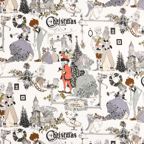 white cotton fabric with the Ghastlies celebrating Christmas