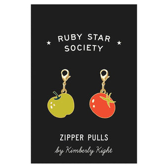 gold metal charm zipper pull green apple tomato ruby star society kimberly kight