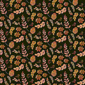 black cotton fabric with autumn fall leaves brown orange