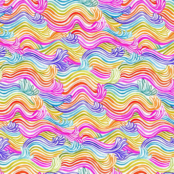 cotton fabric with waves in bright rainbow colors