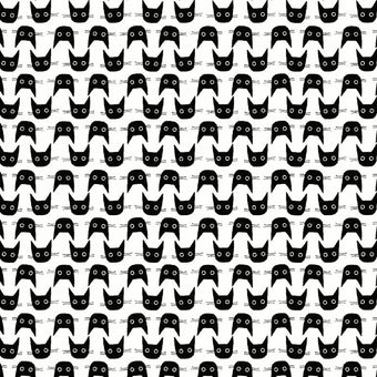 white cotton fabric with stripes of black cat faces